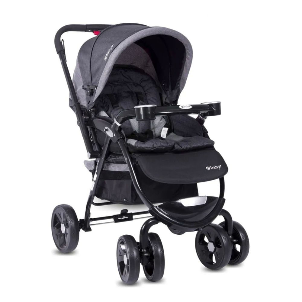Coche cuna Ebaby Ambani, 5 puntos, capota expandible, plegable, 15kg, gris